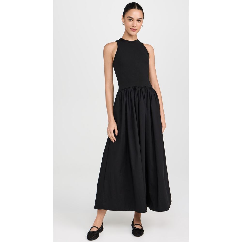 Soldout NYC The RSVP Dress Black Medium NWT Mixed Media Knit Poplin Maxi $295